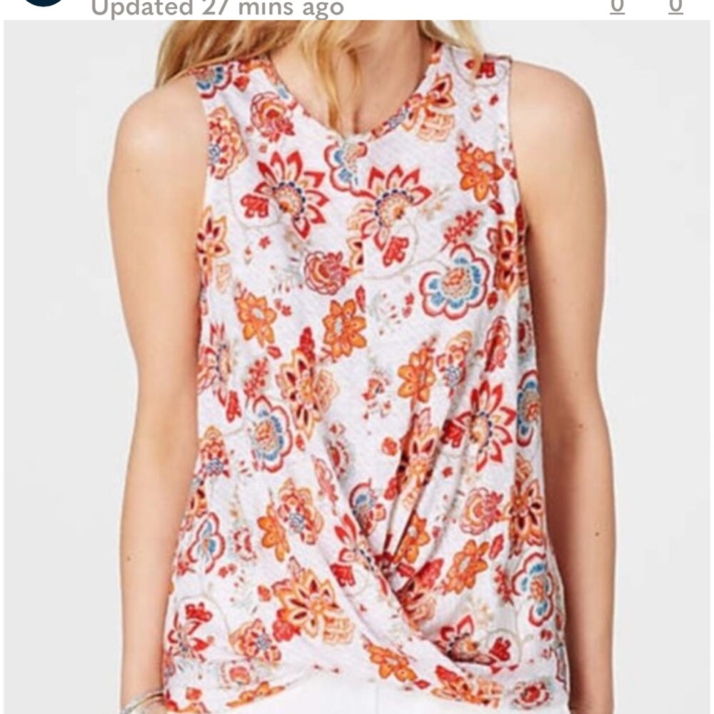 J. Jill Love Linen Floral Twist Knot Sleeveless Tank Top Size XS